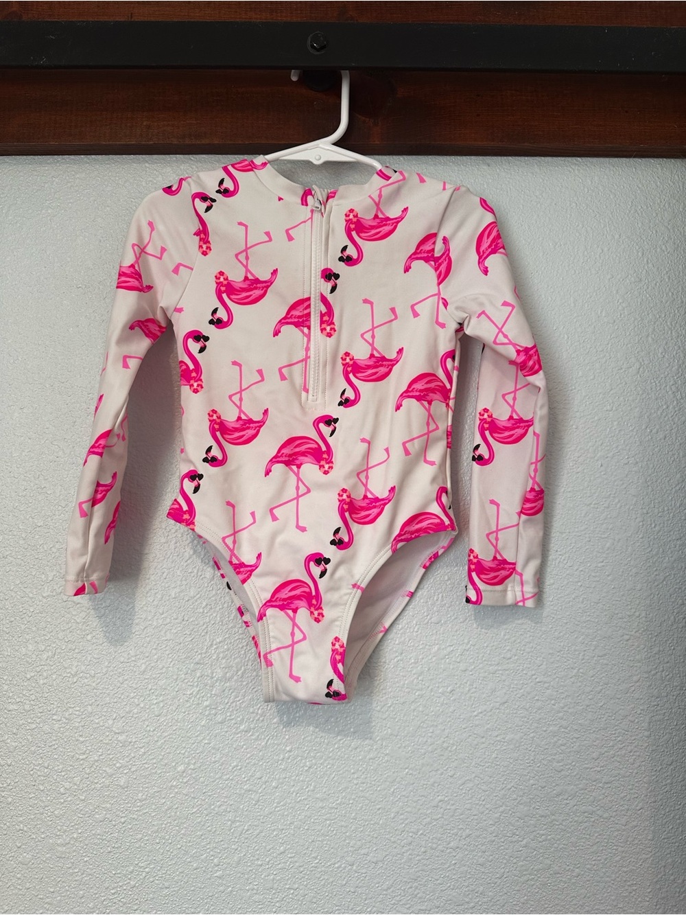 Flapdoodles Girls' Flamingo Print Rash Guard - Pink on White